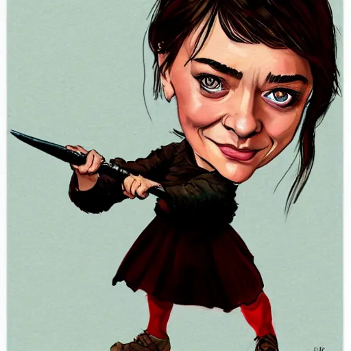 Prompt: caricature of arya stark by Mort Drucker, mad magazine, colored with watercolor, artstation