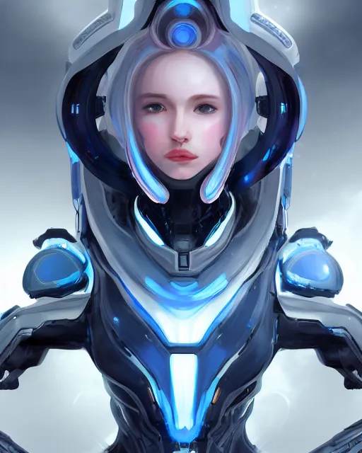 Image similar to perfect android girl on a mothership, warframe armor, beautiful face, scifi, futuristic, galaxy, nebula, raytracing, dreamy, long white hair, blue cyborg eyes, sharp focus, cinematic lighting, highly detailed, artstation, divine, by gauthier leblanc, kazuya takahashi, huifeng huang