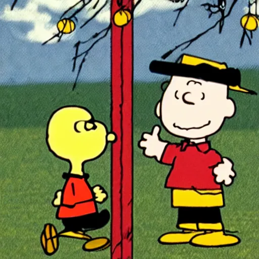 Prompt: Charlie Brown swings a yo-yo