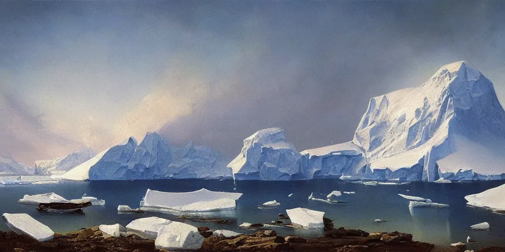 Image similar to Antarctica, oil painting, highly detailed, artwork, in style of Albert bierstadt