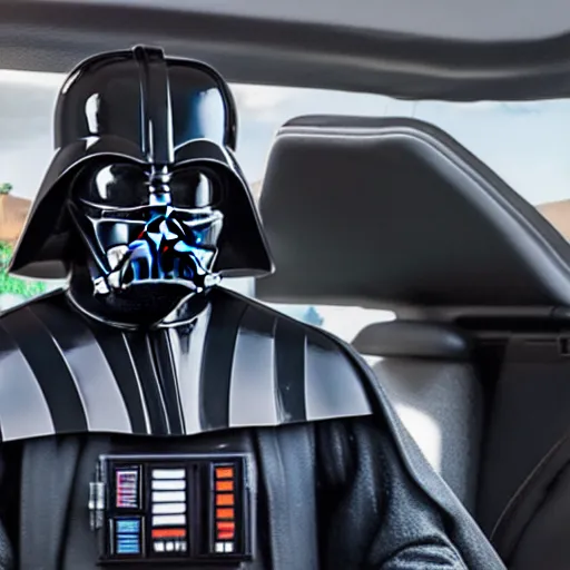 Image similar to (wide angle shot, Darth Vader drives his TIE Fighter to taco bell drive-thru), 8K, 4K, UE5