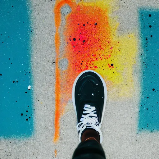 Prompt: splattered man on the ground of a building with rainbow-blood