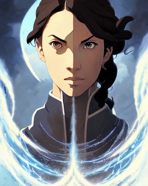 Image similar to avatar korra from the legend of korra, character portrait, portrait, close up, concept art, intricate details, highly detailed by greg rutkowski, michael whelan and gustave dore