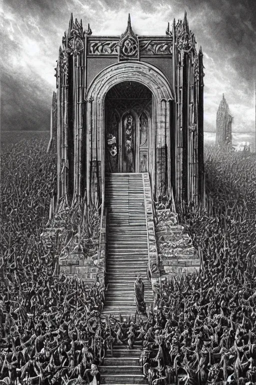 Image similar to Artwork by Ted Nasmith of the cinematic view of the Cenotaph of Ever-changing Blasphemy.