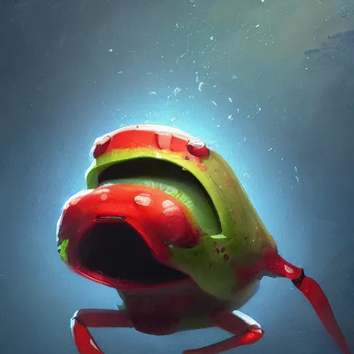Prompt: a closeup painting of a plankton saying saying no and making a disgusted face by greg rutkowski, trending on artstation