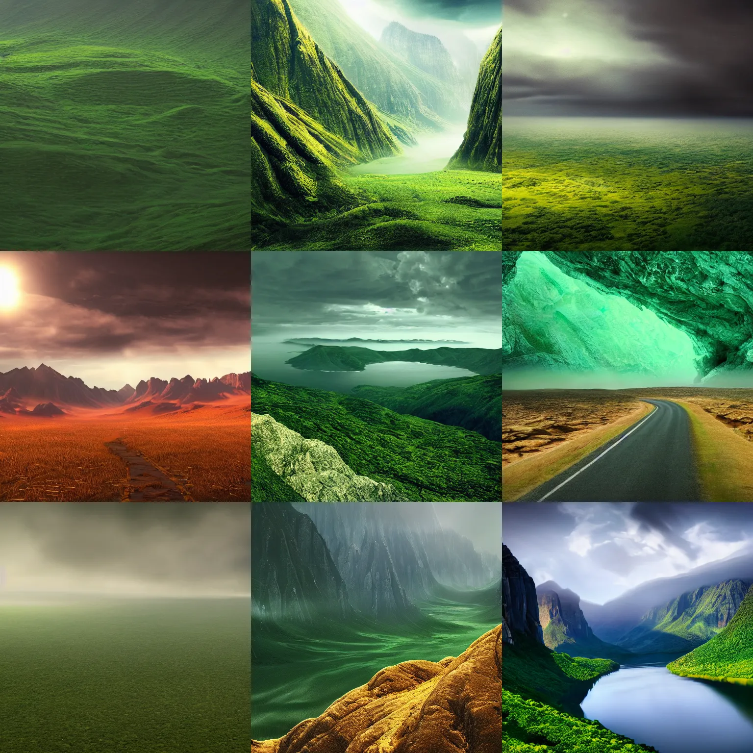 Prompt: breathtaking scenery by denis villeneuve, green colors, 8 k
