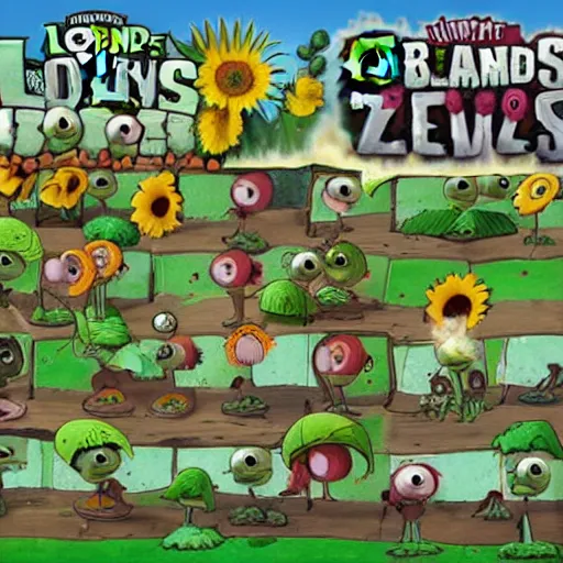 Prompt: landscape painting of love by plants vs zombies