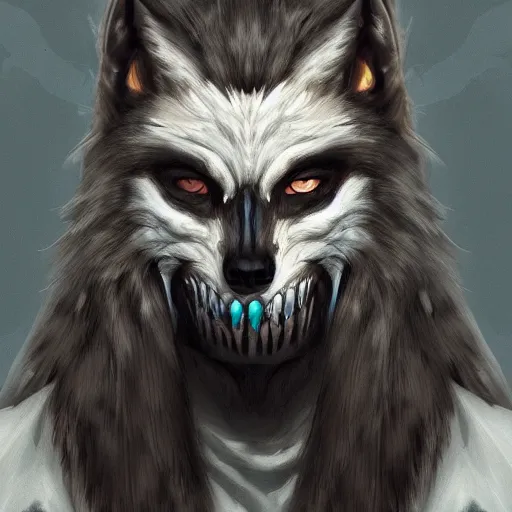 Image similar to painting portrait of a vampire wearing a wolf face mask, artstation, ultra detailed