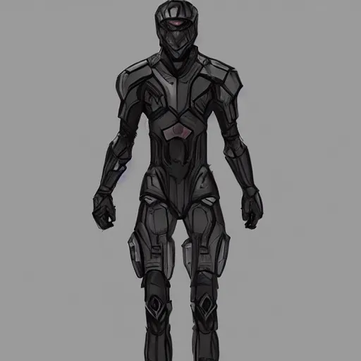 Image similar to concept art, stylized proportions, very long legs, concept design, sketch, human character, science fiction suit, helmet, trending on artstation