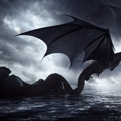 Image similar to dark dragon in a thunderstorm, epic scene, cinematic, ultra photorealistic, 8k,