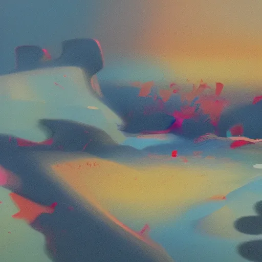 Image similar to abstract landscape painting at 12:00 by james jean and David Schnell, rendering, redshift, octane