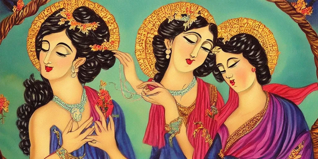 Prompt: vintage beautiful painting of goddesses gift