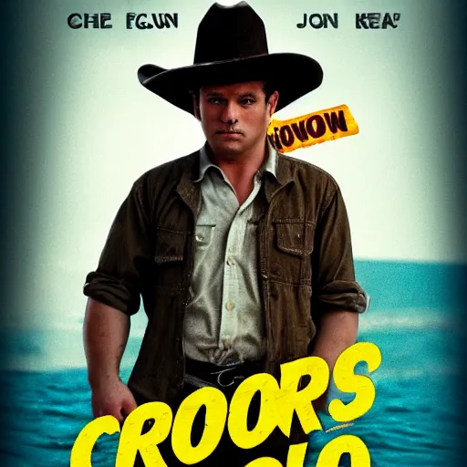 Image similar to a movie poster of a crocodile cowboy