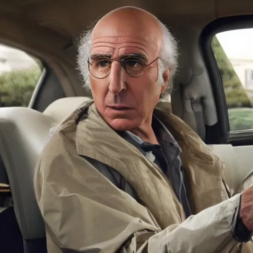 Image similar to Live Action Still of Larry David evading the cops in Breaking Bad, real life, hyperrealistic, ultra realistic, realistic, highly detailed, detailed, very detailed, cool, ultra detailed, very realistic, trending on artstation, epic, HD quality, 8k resolution, body and headshot, film still, real, detailed face, very detailed face, real life