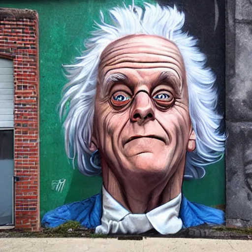 Prompt: Street-art portrait of Emmett Brown in style of Etam Cru