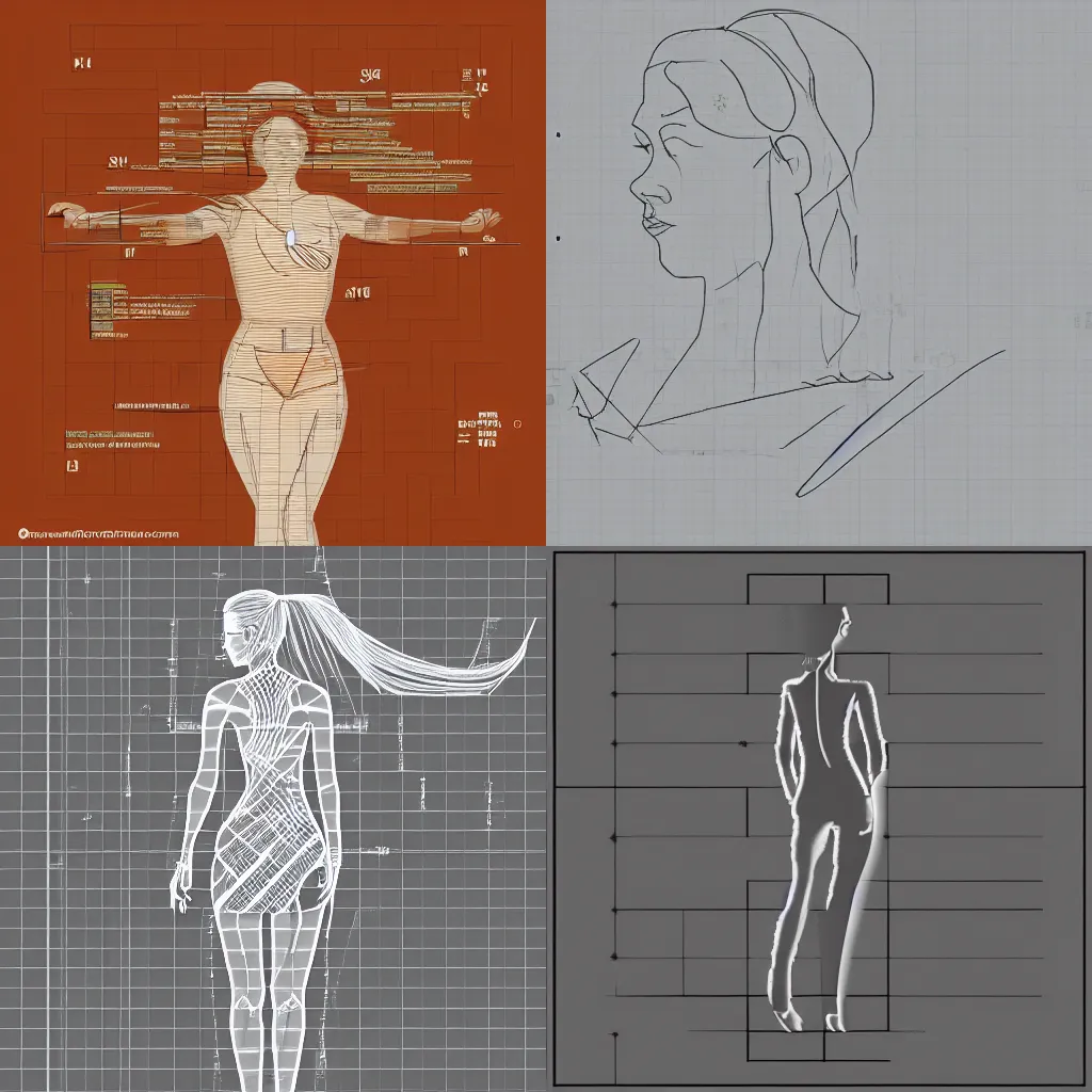 Prompt: axonometric schematic of a woman