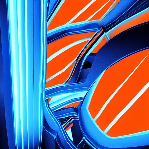 Prompt: an orange and blue contrast digital stadium, tron, digital art