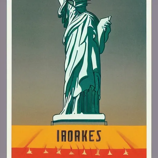 Prompt: The Statue of Liberty, 1950s propaganda poster