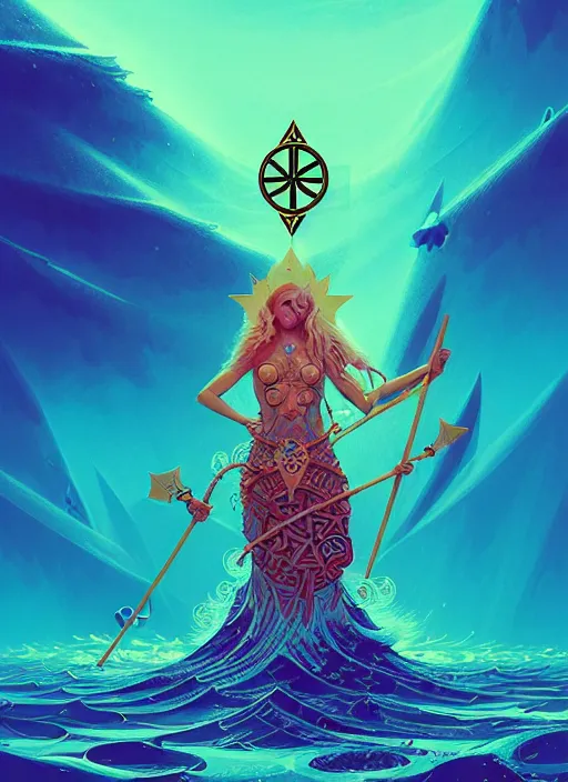 Image similar to fractal tarot card of a viking naturepunk master of oceans and wind water and boats, beautiful detailed realistic cinematic character concept fashion portrait, hi - fructose art magazine, by anton fadeev and paul lehr and david heskin and josan gonzalez, 8 k