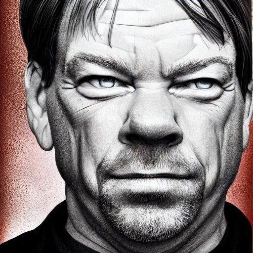 Image similar to Ian beale with the physique of a body builder, hyper realistic face, ultra detailed, cinematic, dynamic lighting, photorealistic, refined, intricate, digital art, digital painting, masterpiece, 8k