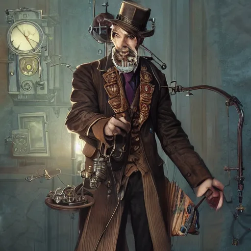 Image similar to steampunk doctor, highly detailed, d & d, fantasy, highly detailed, digital painting, trending on artstation, concept art, sharp focus, illustration, global illumination, shaded, art by artgerm and greg rutkowski and fuji choko and viktoria gavrilenko and hoang lap