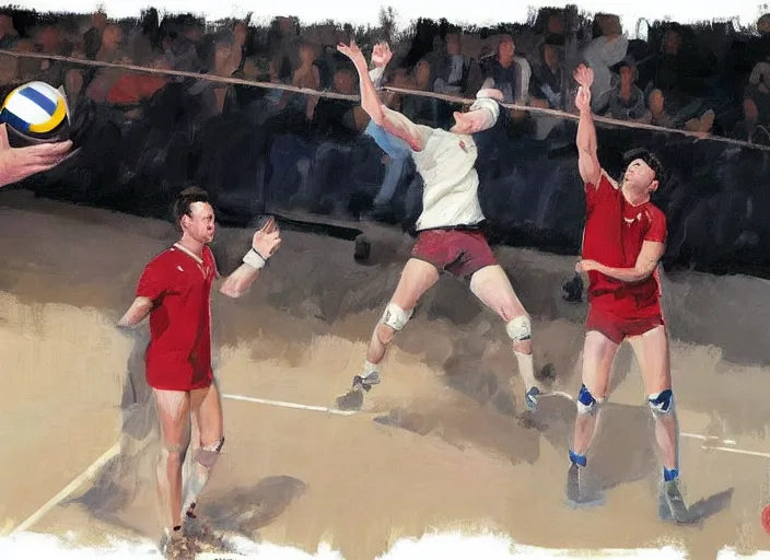 Image similar to a highly detailed beautiful portrait of elon musk playing voleyball, by gregory manchess, james gurney, james jean