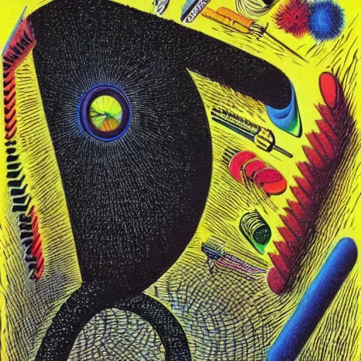 Image similar to empty black void, extremely detailed intricate colorful masterpiece by dr. seuss and max ernst