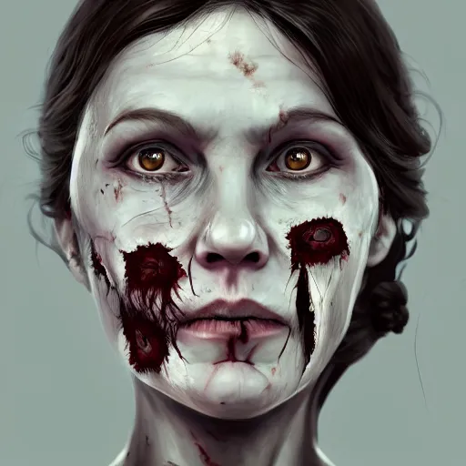 Image similar to portrait of laura ingalls as a zombie with cuts on face, 7 days to die zombie, fine art, award winning, intricate, elegant, sharp focus, cinematic lighting, highly detailed, digital painting, 8 k concept art, art by guweiz and z. w. gu, masterpiece, trending on artstation, 8 k