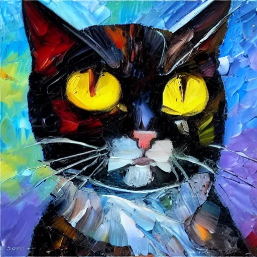 Prompt: palette knife oil painting of a cat in outer space