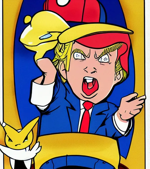 Image similar to donald trump as a pokemon trainer by ken sugimori