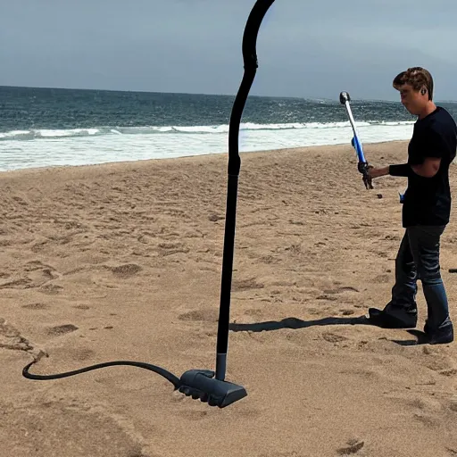 Image similar to anakin skywalker vacuuming the beach to remove sand