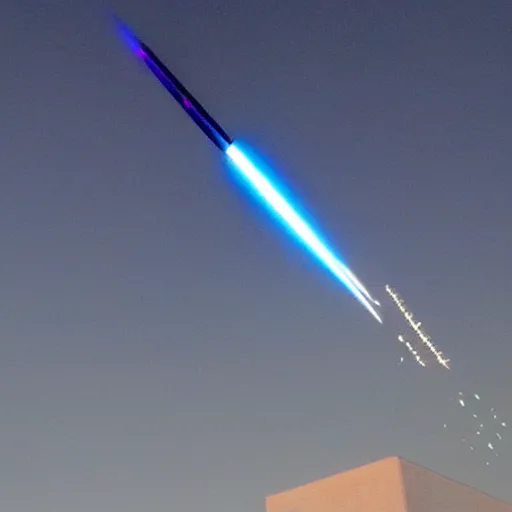 Image similar to giant laser aiming at a airplane