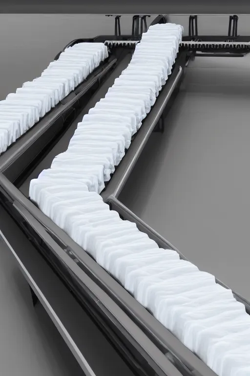 Prompt: Conveyor Belt transporting diapers, photorealistic, ultra detailed, 4k