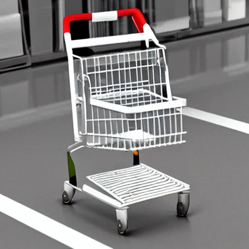 Image similar to shopping cart with cameras and sensors, ikea style, made of plastic and metal, white, hyper realistic