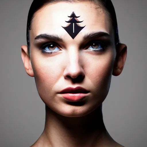 Image similar to a masterpiece portrait photo of a beautiful young woman who looks like an vulcan gal gadot, symmetrical face