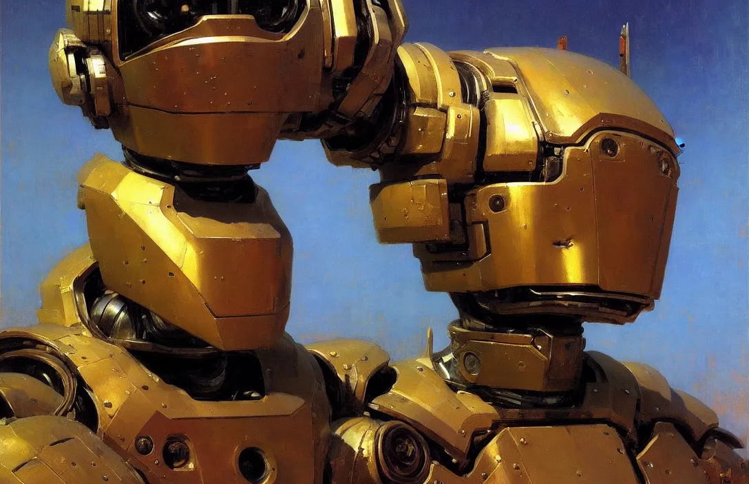 Image similar to portrait of futuristic space robot!!!!!!!!!!!!!!!!!!!!!!!!!!!, detailed face, detailed painting, epic lighting, by ilya repin, phil hale and kent williams