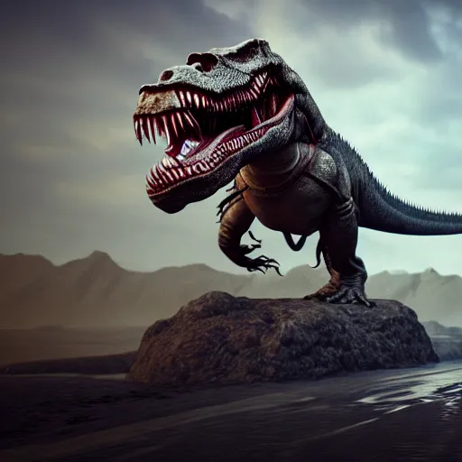 Prompt: a viking riding a t-rex into battle, highly detailed, 4k, HDR, award-winning, artstation, octane render