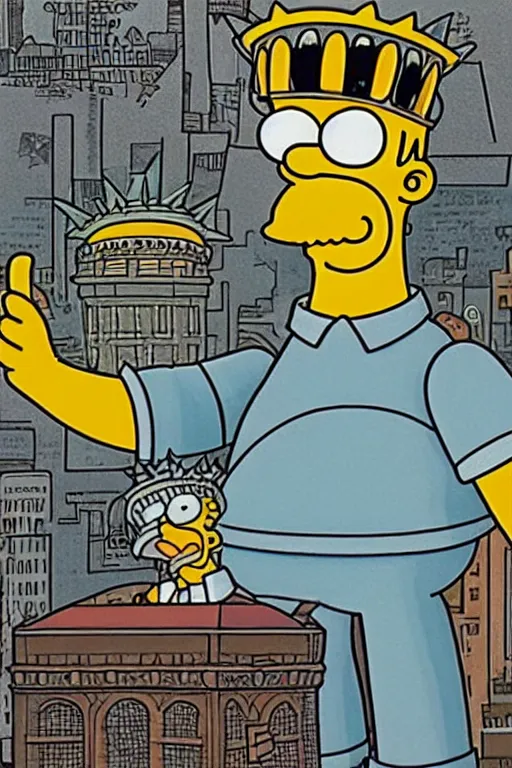 Prompt: homer simpson as the statue of liberty