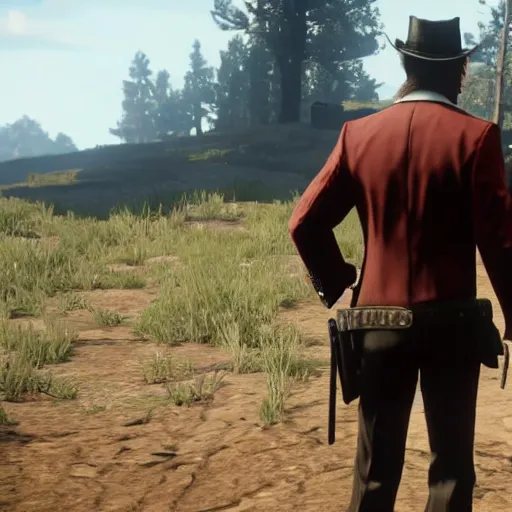 Image similar to a man wearing suit in red dead redemption 2