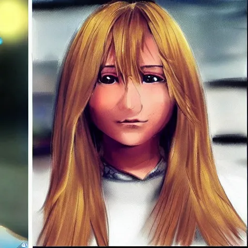 Prompt: Dwayne Johnson with long blond hair morphed as an anime girl