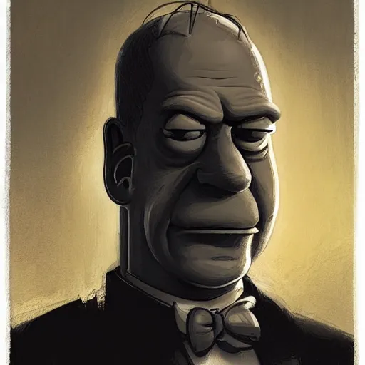 Image similar to A Homer Simpson portrait, in the style of Craig Mullins, symmetrical, dark, moody, age of empire, hyper-representational, ultra detailed