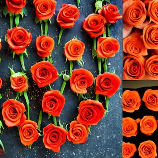 Prompt: roses made out of hot sauce