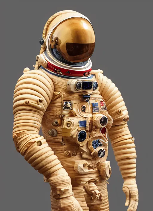 Prompt: high intricate statue of an astronaut carved from wood in baroque style, studio light, maria panfilova, andrea savchenko, mike kime, ludovic plouffe, qi sheng luo, oliver cook, trending on artstation