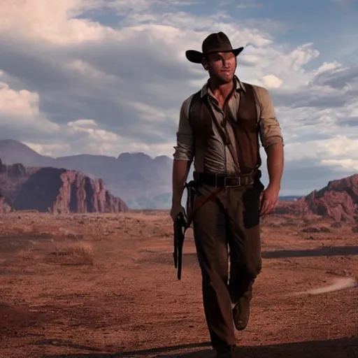 Prompt: stunning awe inspiring chris pratt as indiana jones, movie still 8 k hdr atmospheric lighting