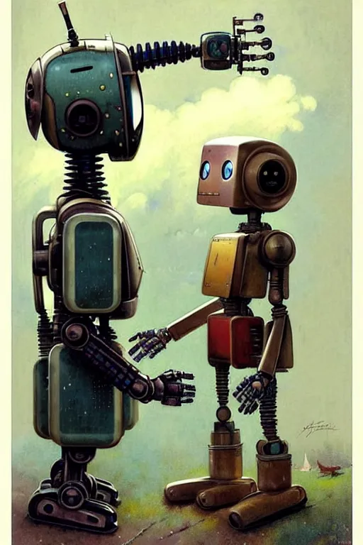 Image similar to childrens book layout ( ( ( ( ( 1 9 5 0 s robot, robert kinoshita, android. muted colors. ) ) ) ) ) by jean - baptiste monge, tom lovell!!!!!!!!!!!!!!!!!!!!!!!!!!!!!!