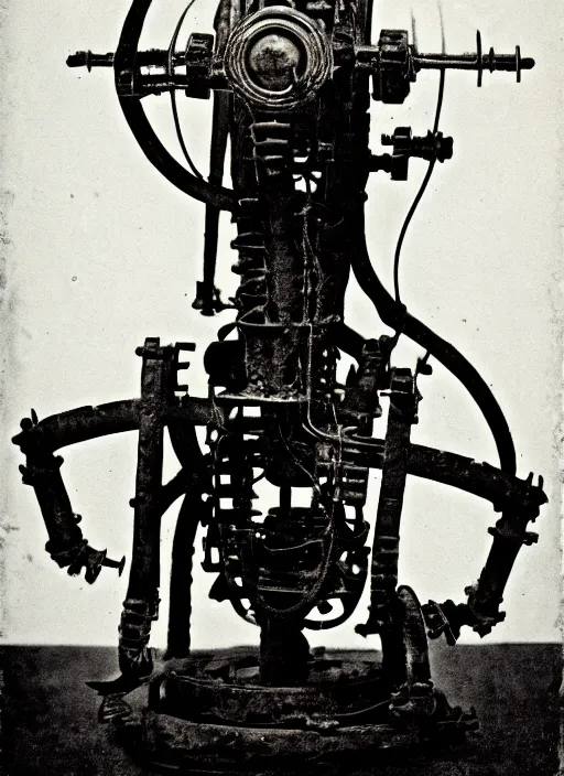 Image similar to 1 8 8 5 photo of a steampowered riveted glados from portal 2, daguerrotype, high quality