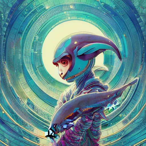 Image similar to a beautiful hyperdetailed character design 4 k wallpaper illustration of a cute dolphin, victo ngai cyberpunk style, from china, style of studio ghibli, makoto shinkai, raphael lacoste, louis comfort tiffany, artgerm, james jean, ross tran, chinese style