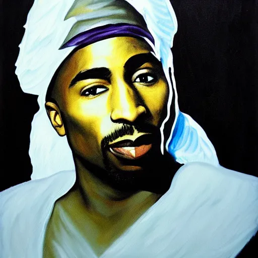 Prompt: tupac as an angel, painting