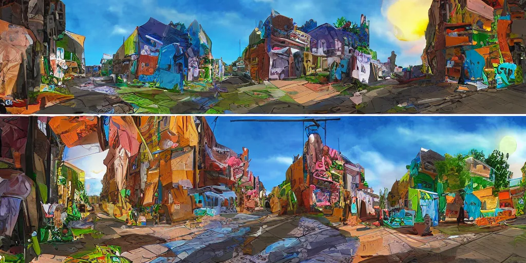 Prompt: street view of slditljk, pov, matte painting, art, digital drawing, brush strokes, bright vivid lighting