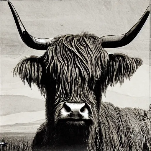 Image similar to highland cow by ed fairburn, joseph clement coll, franklin booth